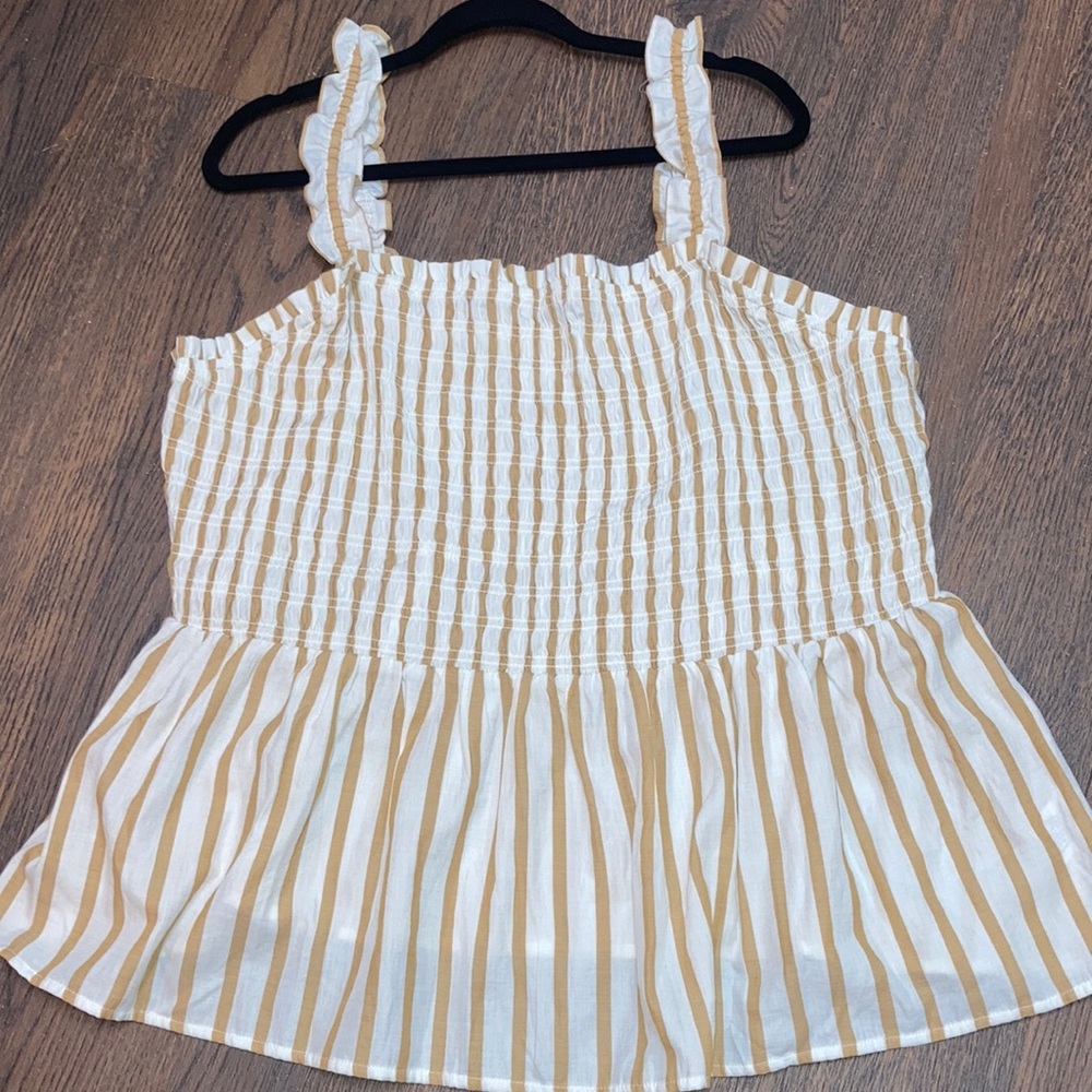 Ava & Viv Tan and White Striped Smocked Top.   Size 2X